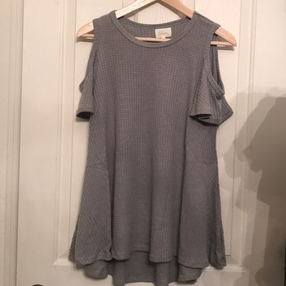ANTHROPOLOGIE Fluttered Open-Shoulder Top New Gray - Picture 6 of 8